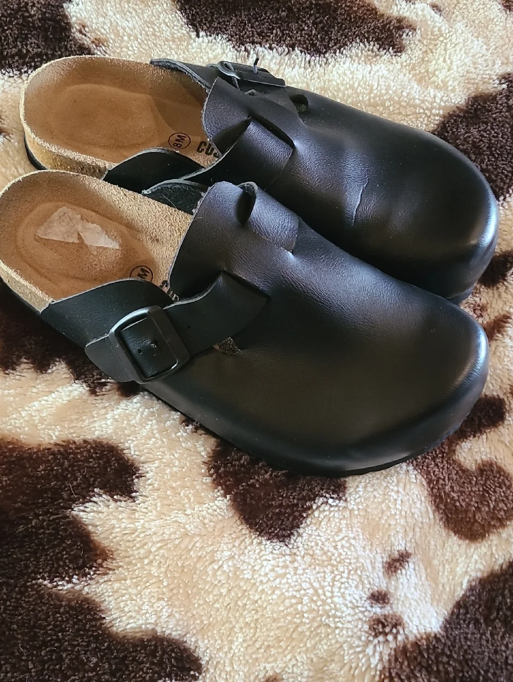 Classic Black Leather Slip-On Mules with Adjustable Buckle - Picture 1 of 7